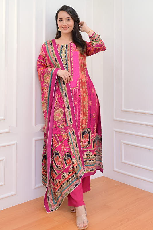 Rani Pink Printed Salwar Suit - KEVU