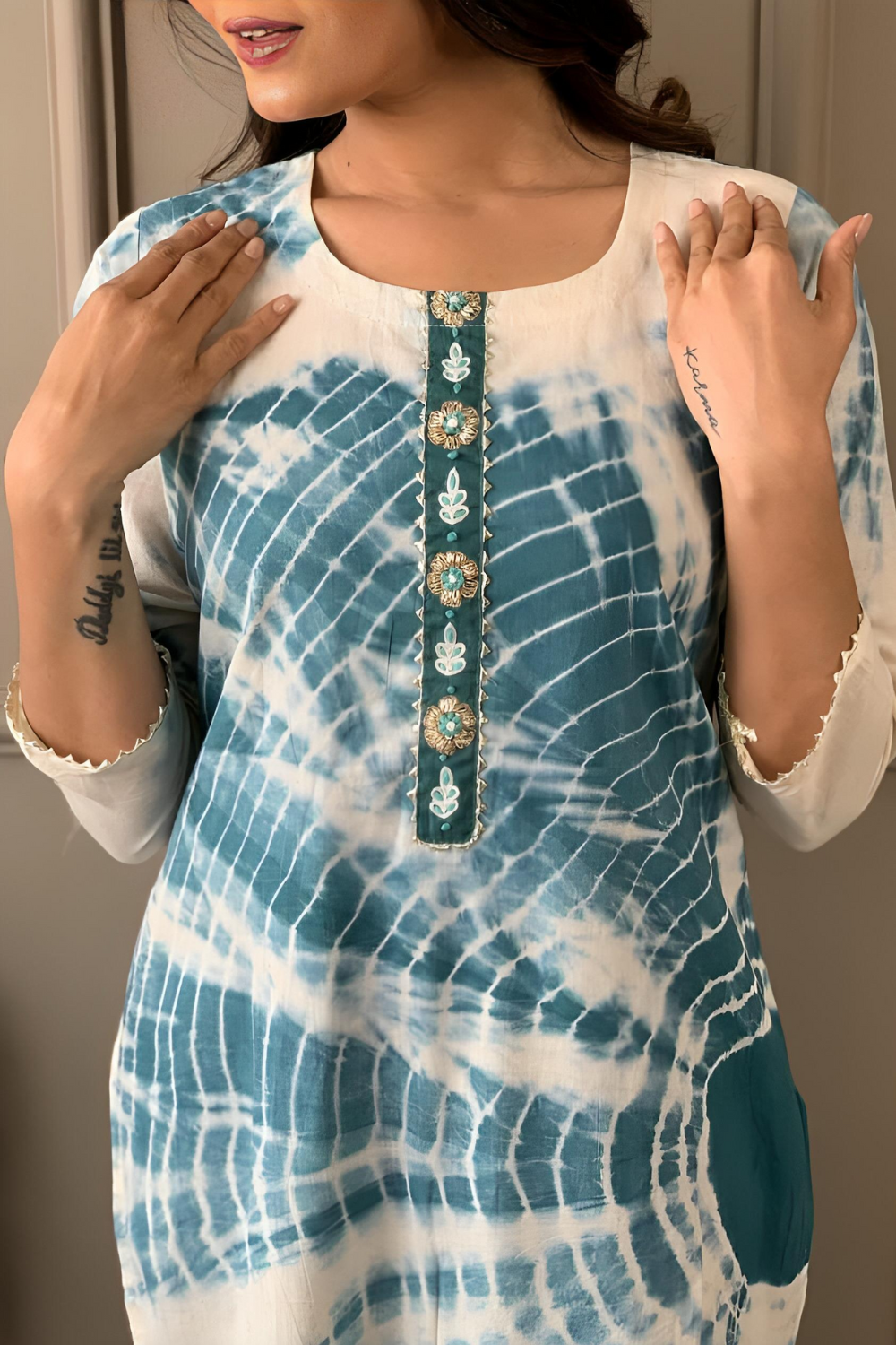 Blue Jaipuri Embroidery Kurta Set with Pent - KEVU