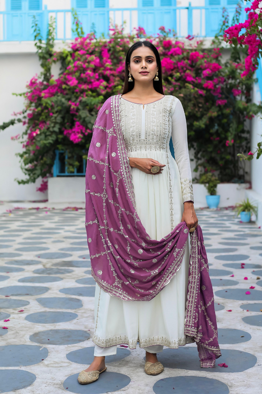 Pur Chinon Silk With Embroidery work Anarakali Gown