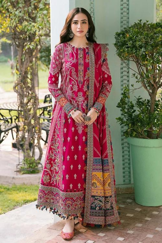 Red Pure Muslin Pakistani Suits For Women